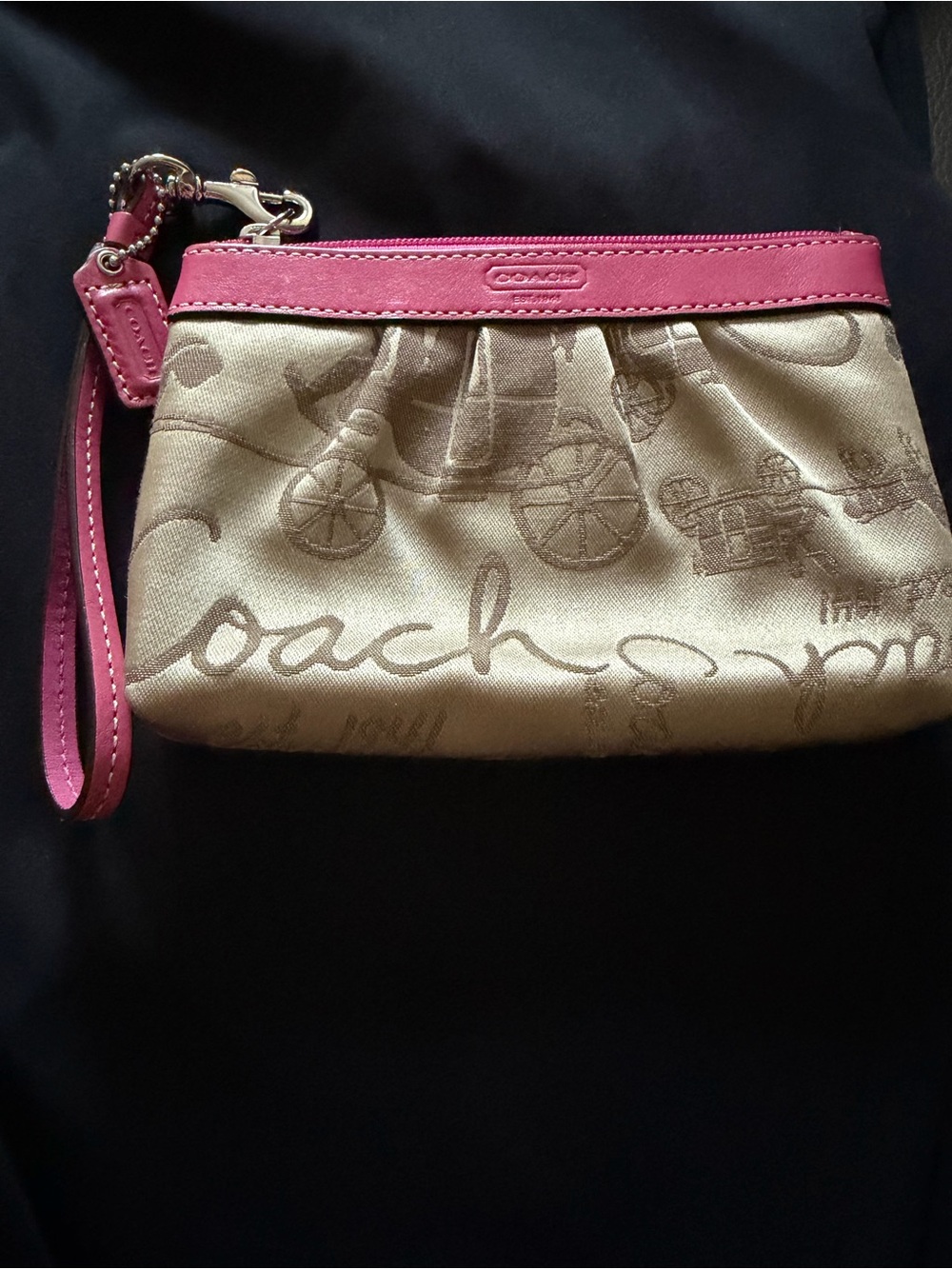 Coach Signature Canvas Wristlet with Pink Trim